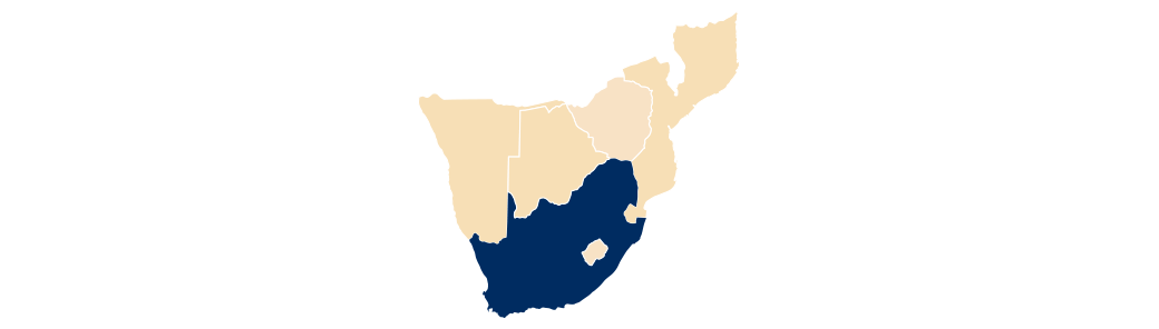 Map of southern Africa with South Africa highlighted