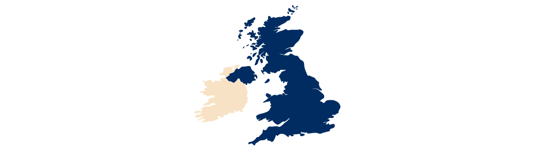 Map of the United Kingdom with England, Northern Ireland, Scotland and Wales highlighted